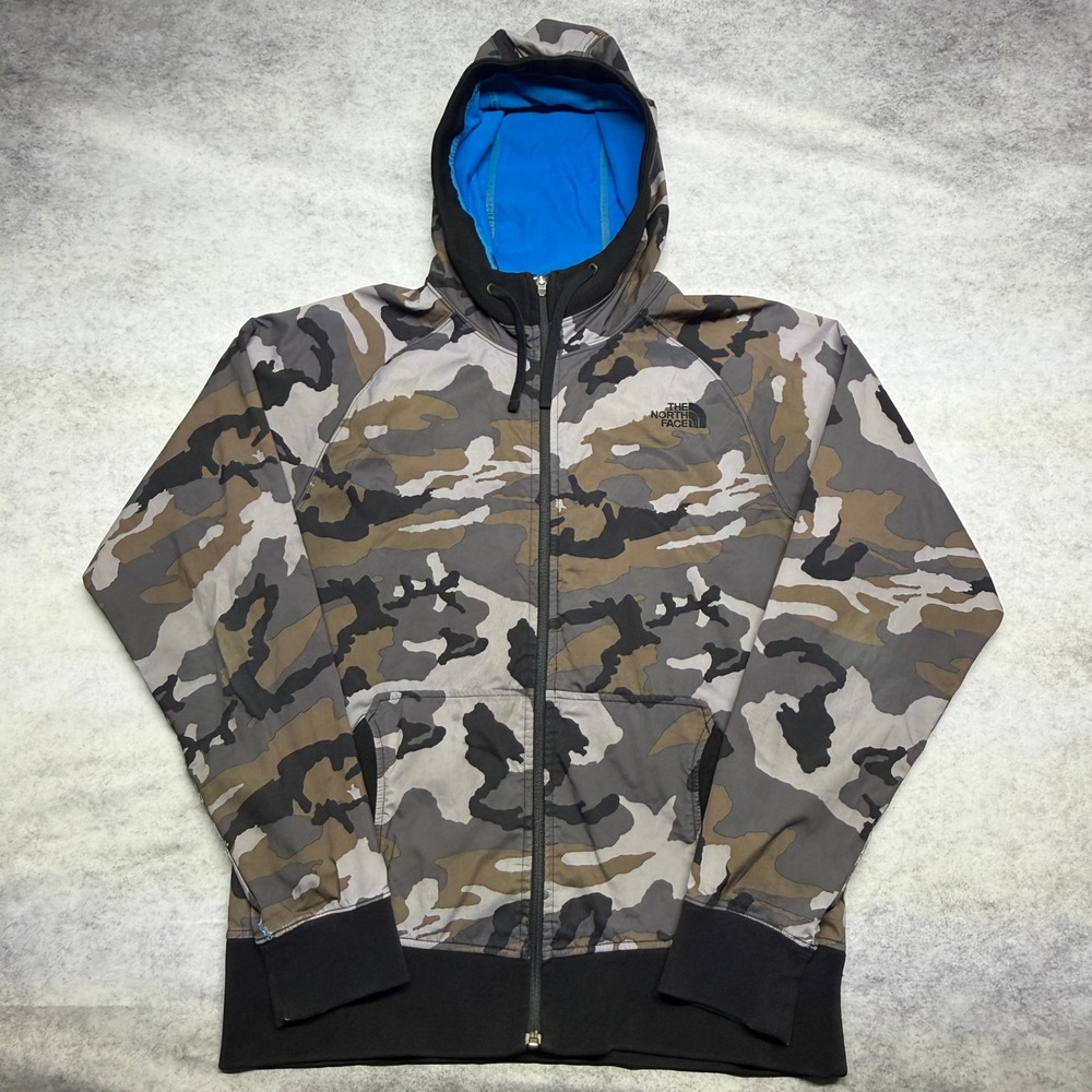 The North Face Mens Camo Full Zip Hoodie Grey Brown Blue Lining Size M